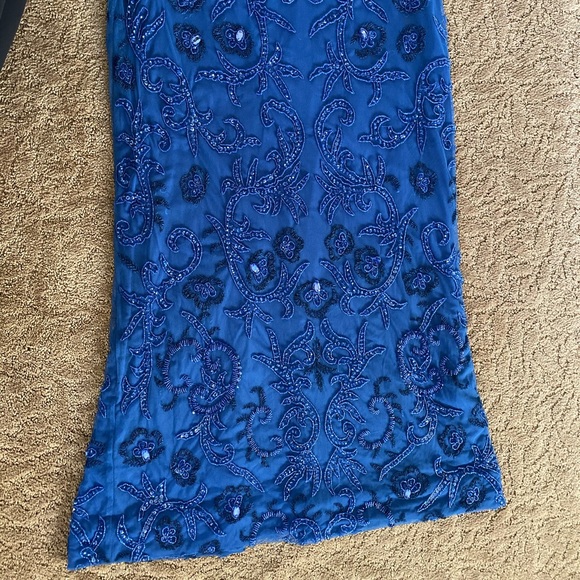 Parker Black Royal Blue Halter Embroidered Gown - Picture 6 of 8